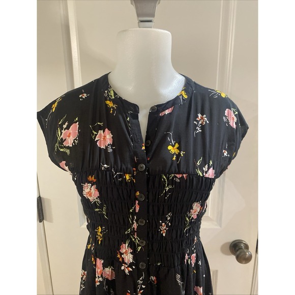 Free People 'Greatest Day' Mini Dress Smocked Waist Black Floral Size Small - Picture 4 of 12